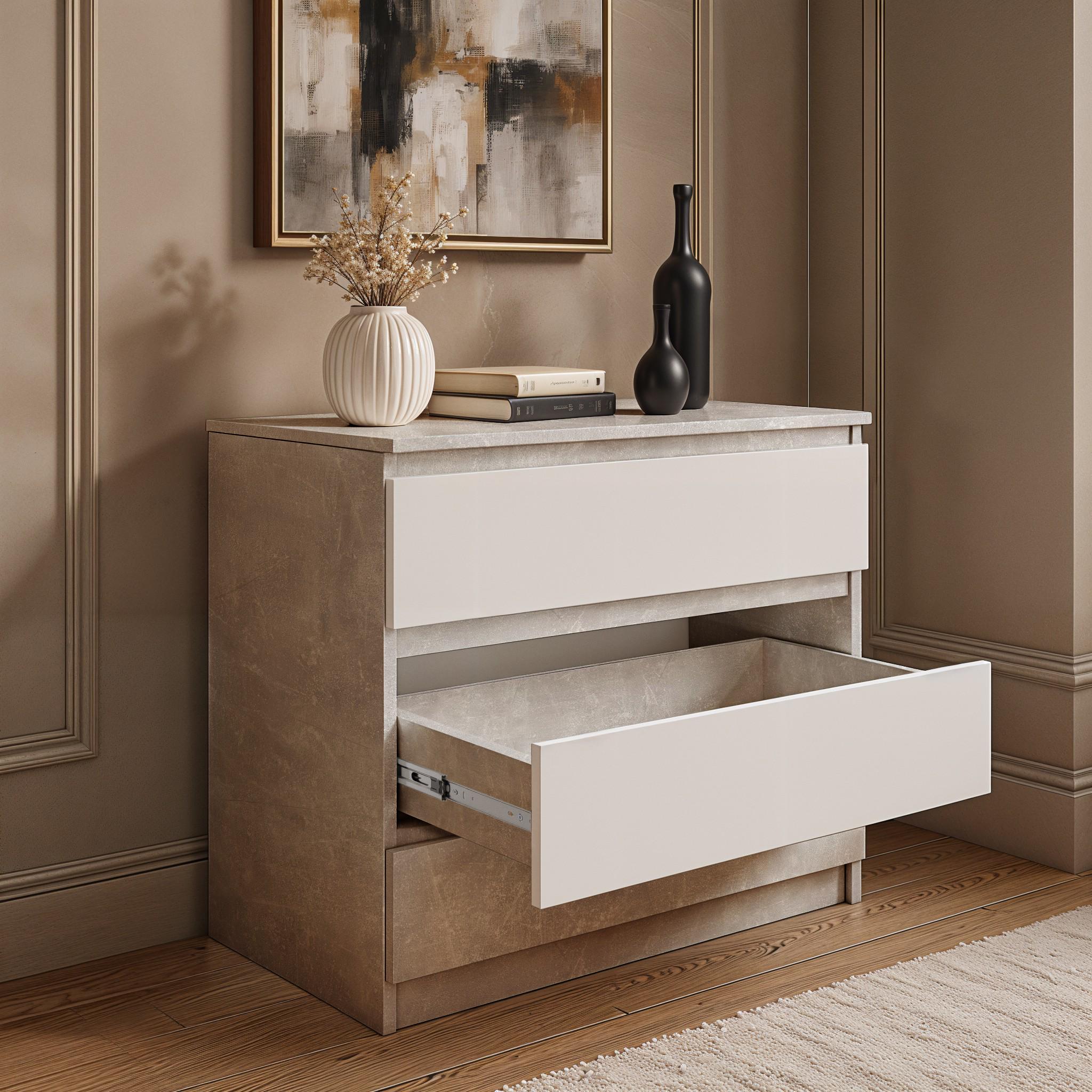 Комод на 3 ящика без ручек FT-214 800х400х755 мм Бетон/Белый - фото 3