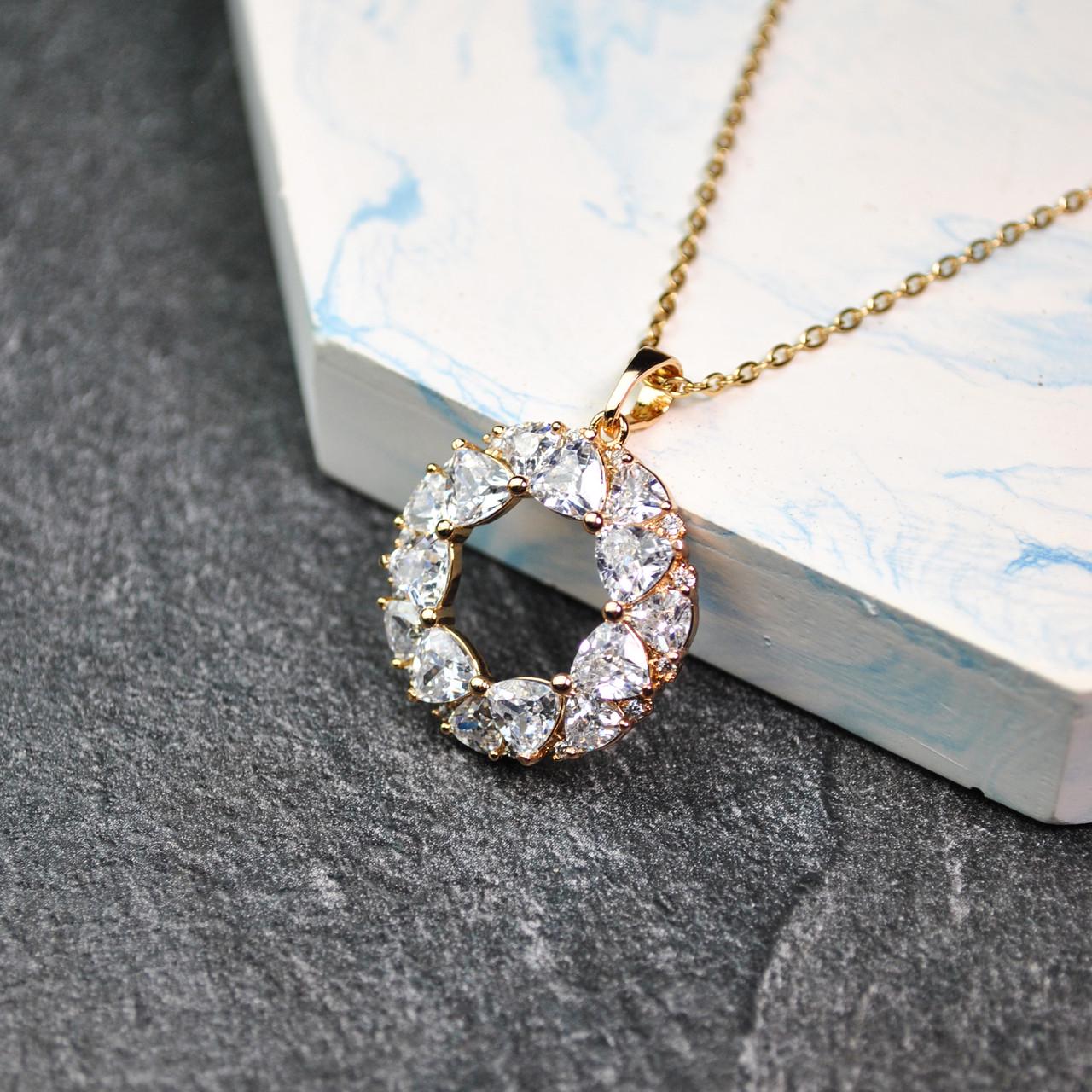 Кулон кольцо с фианитами на цепочке медицинская сталь позолота (x231-2)