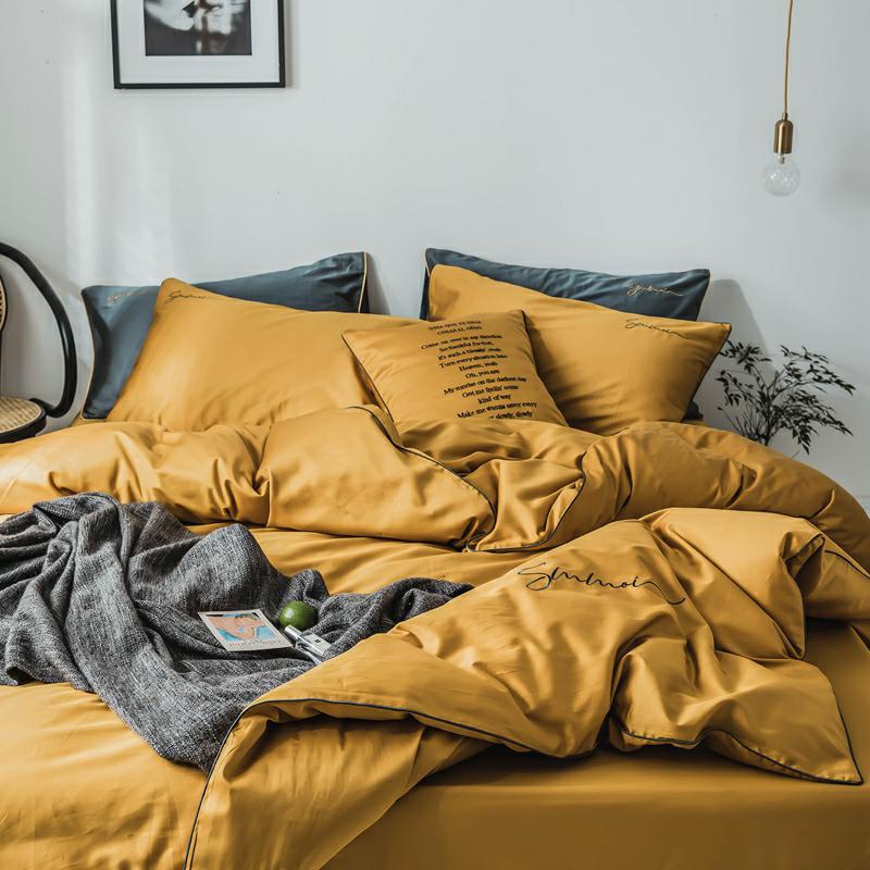 Комплект постільної білизни з кантом євро 2 довговолокниста бавовна Гірчичний - фото 5 Комплект постільної білизни з кантом євро 2 довговолокниста бавовна Гірчичний - фото 5