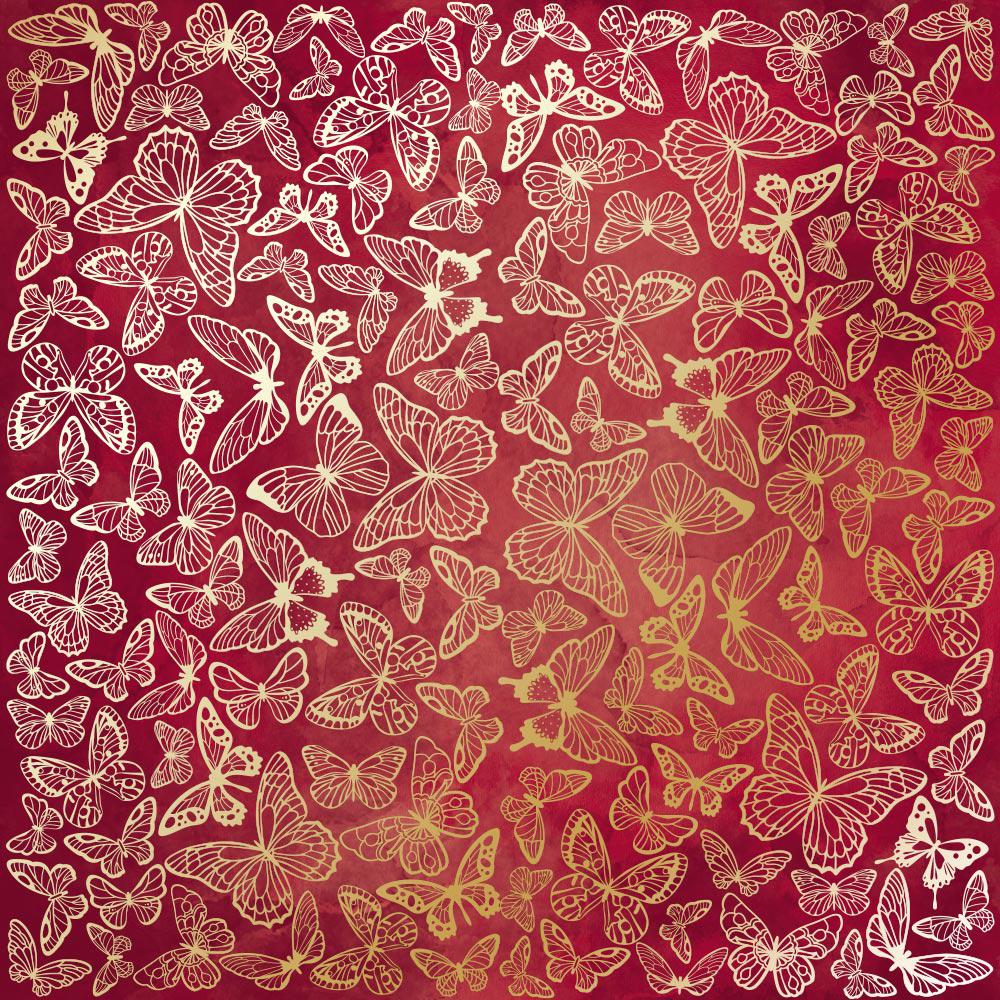Лист паперу односторонній Golden Butterflies з фольгуванням 30,5х30,5 см Burgundy/Aquarelle