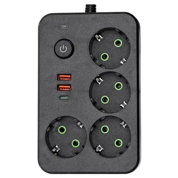 Фільтр-подовжувач Yiwu HP-5-45 із USB та Type-C 4 розетки 3 м 2500 Вт Чорний (147-107-HP-5-46)
