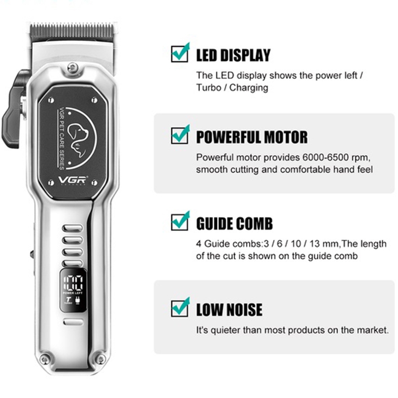 Машинка для стрижки тварин VGR V-201 акумуляторна 10W Grey (tf7463) - фото 8