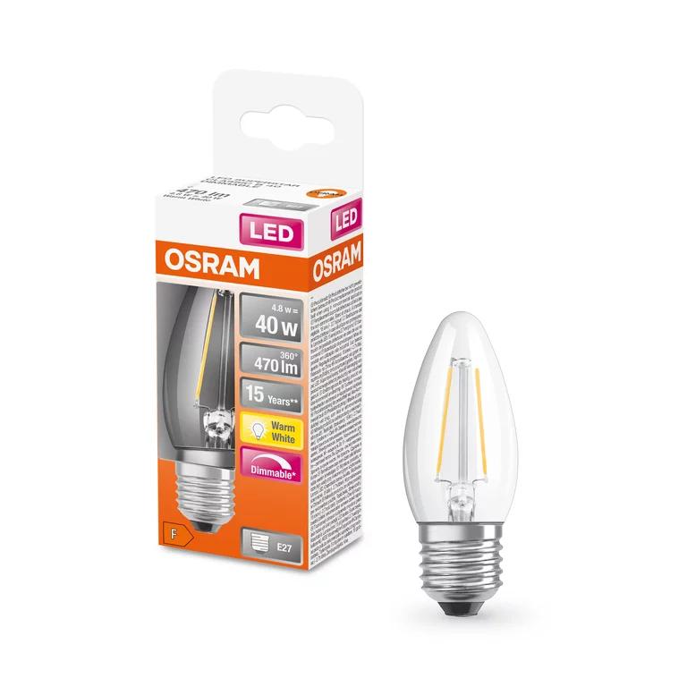 Лампа світлодіодна філаментна Osram LED CL свічка 4,8W 220V 470lm 2700K E27 DIM 35х95 мм (4058075446878) - фото 3