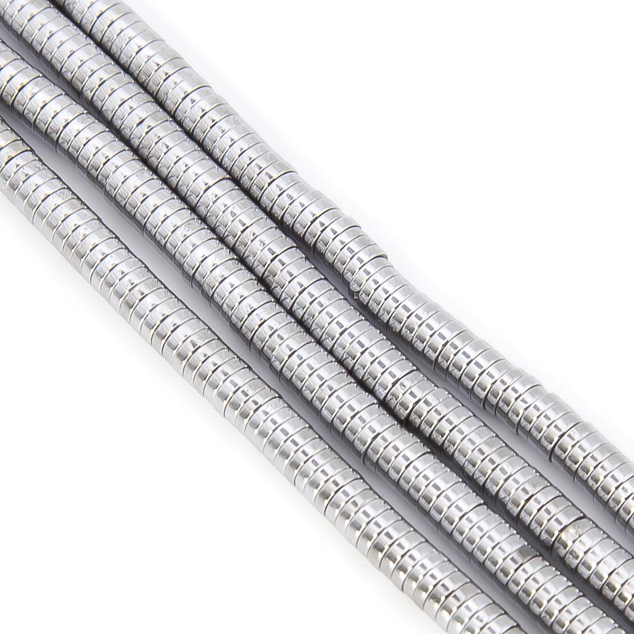 Бусины гематитовые Шайба 4х1 мм 40 см 370 шт. Серебристый (БГ0401ш00)