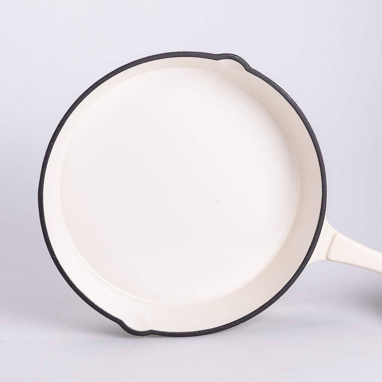 Набор чугунной посуды для приготовления с эмалированным покрытием сковорода/3 кастрюли Бежевый (6820) - фото 6