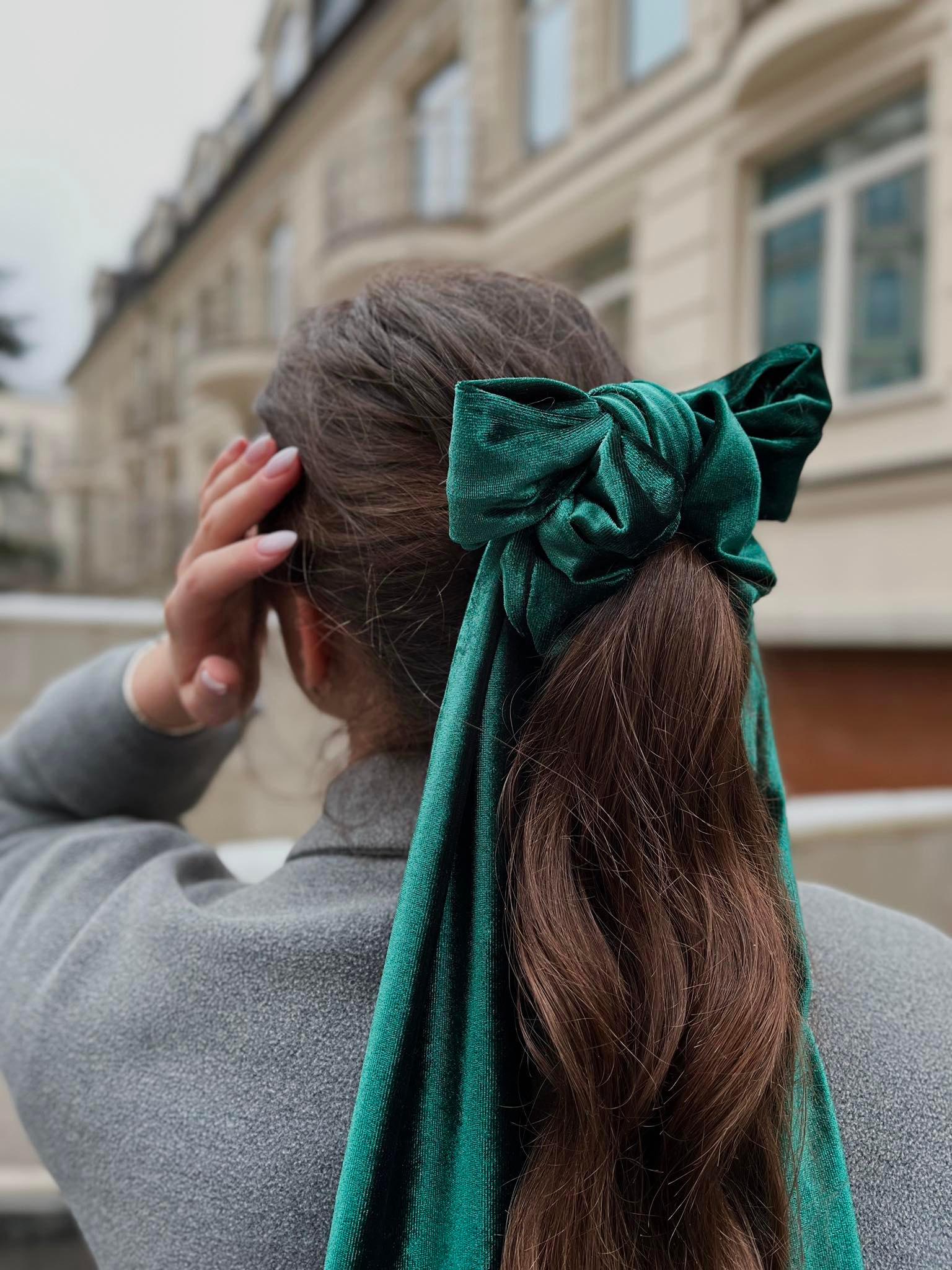 Лента бархатная для волос Зеленый (gzt-015)