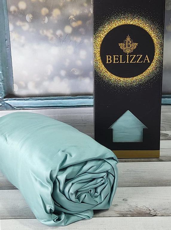 Простыня сатиновая на резинке BELIZZA и 2 наволочки 180х200/50х70 см Menthol Green