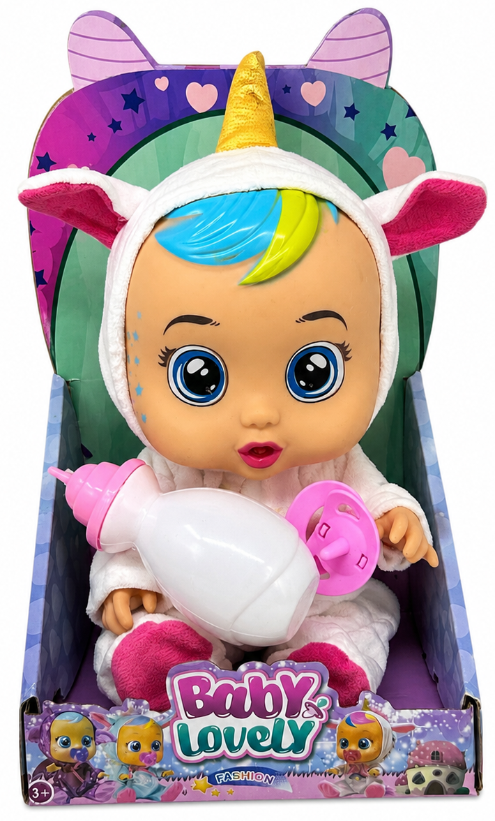 Кукла интерактивная Baby Lovely 25,5 см в костюме единорога с соской и бутылочкой Кукла интерактивная Baby Lovely 25,5 см в костюме единорога с соской и бутылочкой