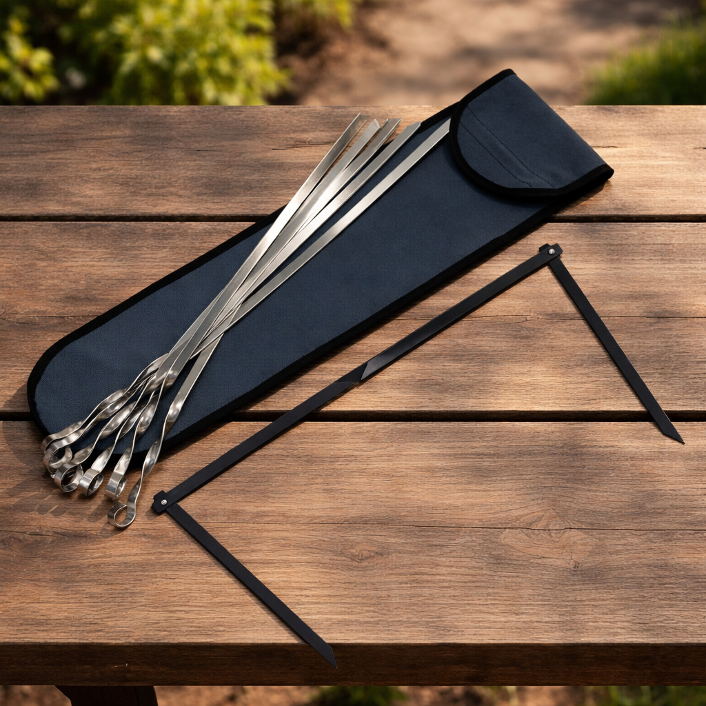 Набор шампуров Jooki стальных 6 шт. с подставкой в ​​чехле 560х10х2 мм