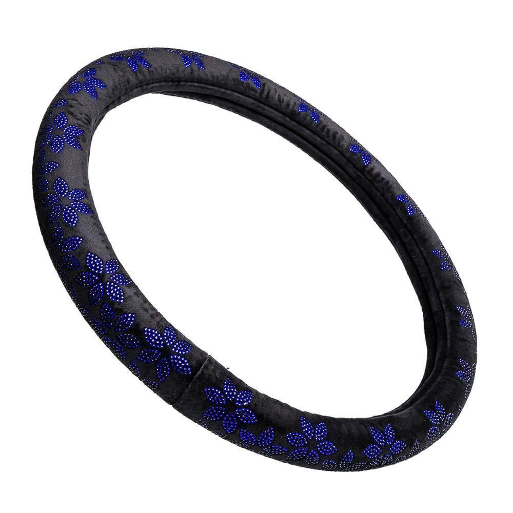 Чохол на кермо з фланелі Elegant квіти з синього каміння M 38 см Чорний (EL 115 221)