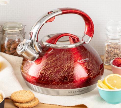 Чайник зі свистком сталі для індукційної плити Edenberg EB-1935 3 л Червоний (2530557748)
