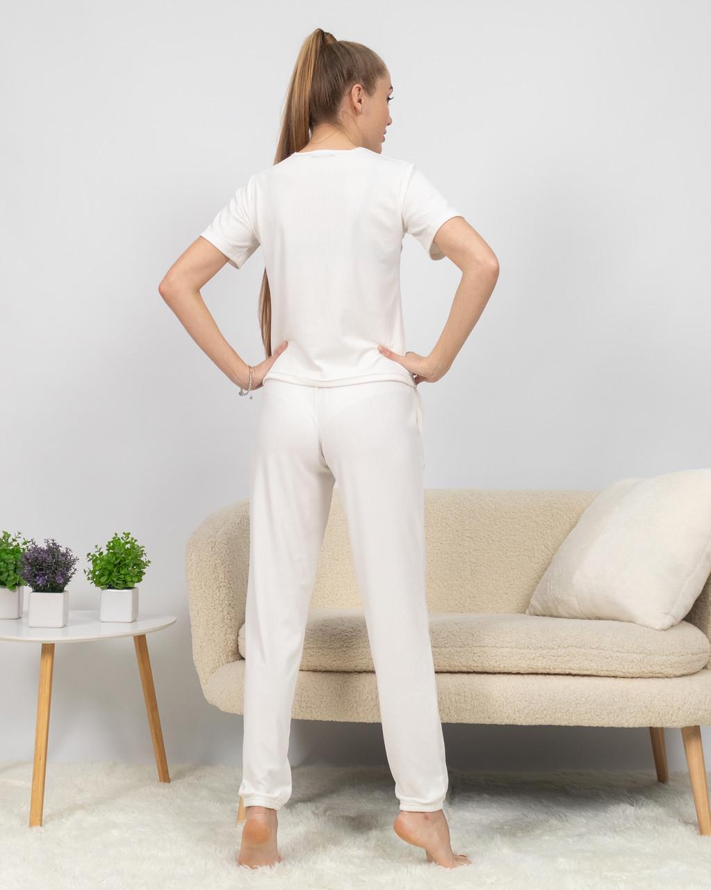 Женская пижама из рубчика футболка и брюки Белый (2188007691) - фото 3 Женская пижама из рубчика футболка и брюки Белый (2188007691) - фото 3