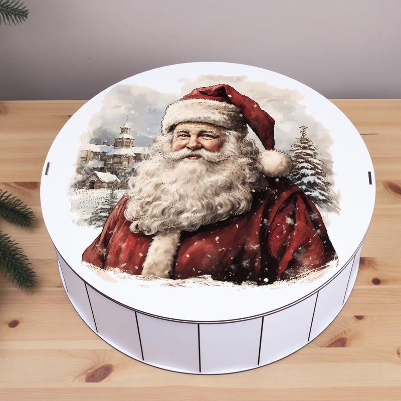 Коробка круглая новогодняя с Санта Клаусом 40 см (4982-26)