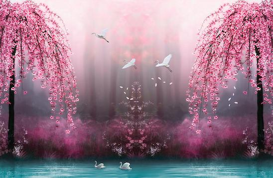 Фотообои Artside Лебеди и сакура 34496