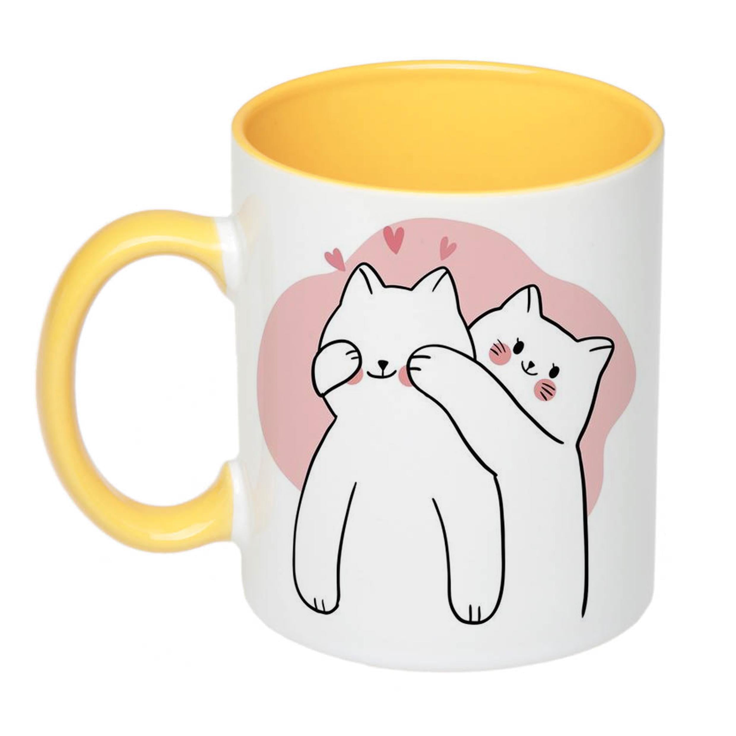 Чашка с принтом Влюбленые котики 330 мл Желтый (17696)