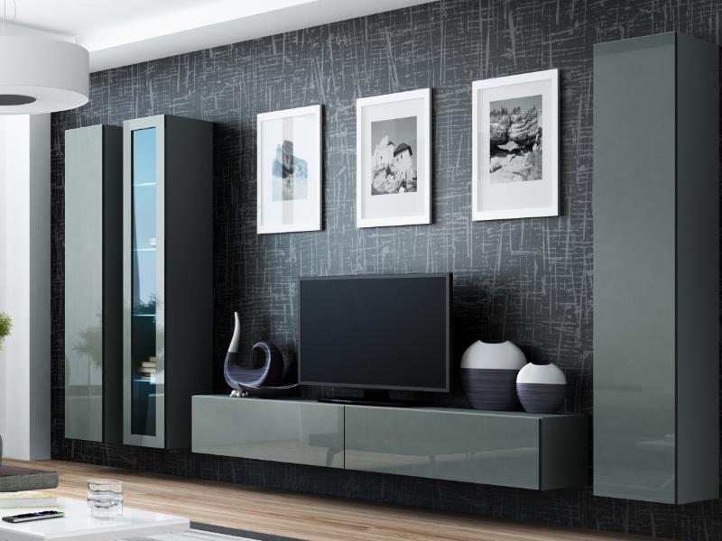 Стенка комплект Cama Vigo 2 из ламинированной ДСП без подсветки и стекла Серый Стенка комплект Cama Vigo 2 из ламинированной ДСП без подсветки и стекла Серый
