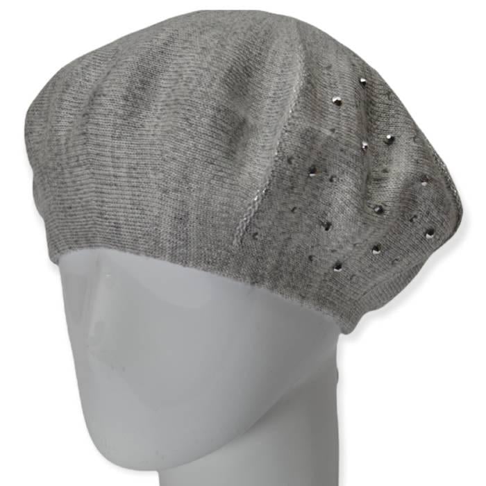 Берет женский Lirus Клевер двойной тонкой вязки со стразами р. 56-58 Светло-серый