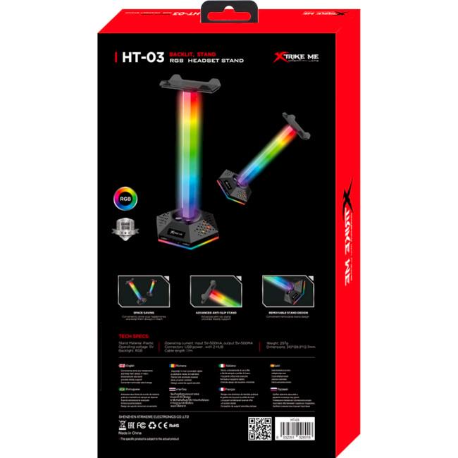 Подставка для наушников Xtrike ME HT-03 c USB-хабом и RGB-подсветкой 1,1 м Черный (21027858) - фото 4