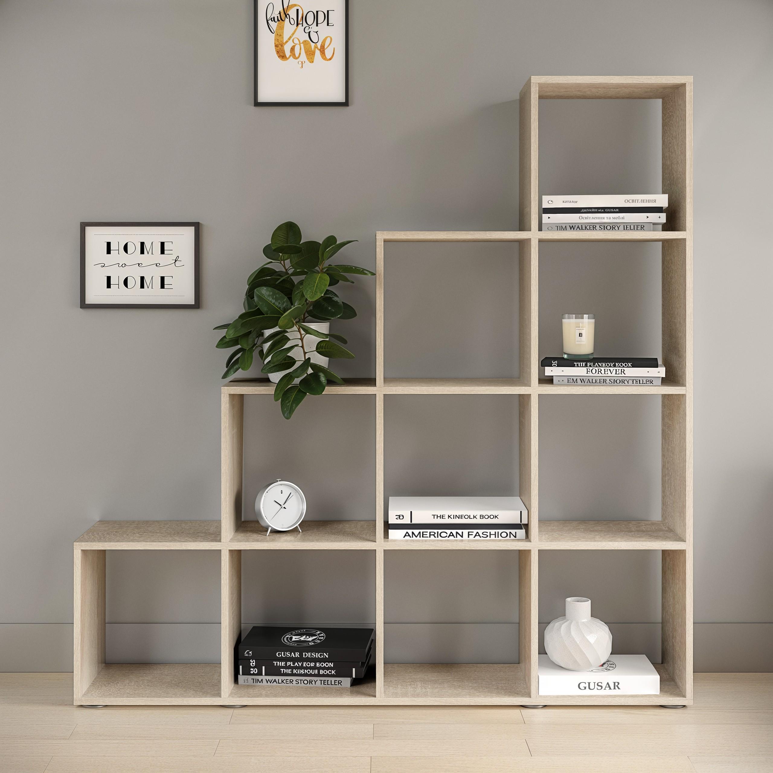 Стеллаж для книг и декора на 10 ячеек P-08 1424x290x1430 мм Дуб Сонома - фото 2