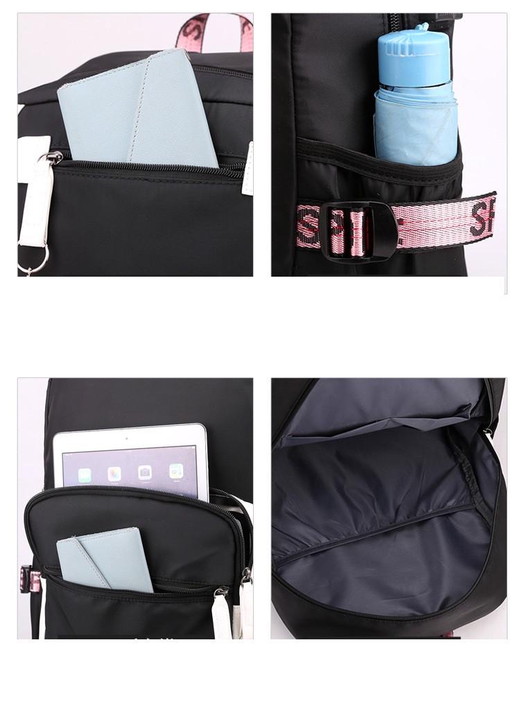 Школьный рюкзак для девочки в японском стиле Kuromi с USB-портом и меховым помпоном Black (2492734540) - фото 5