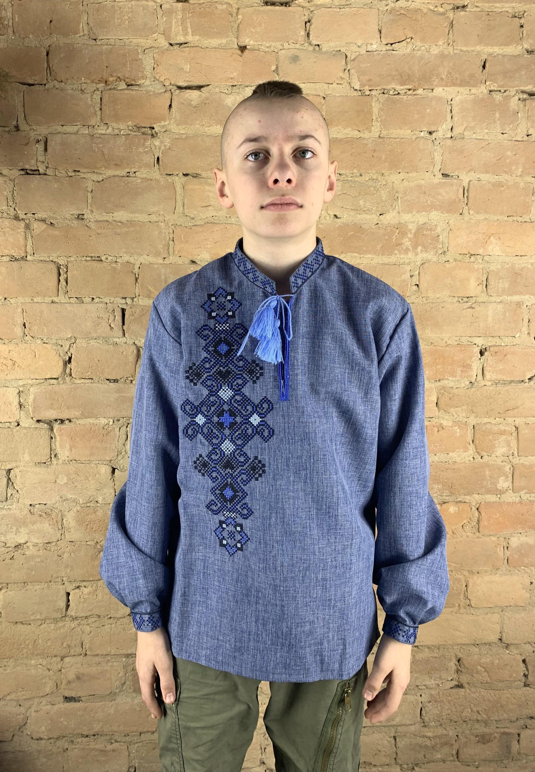 Вышиванка подростковая для мальчика Фламинго темное с вышивкой на спине р. 44 (77108/44) - фото 3