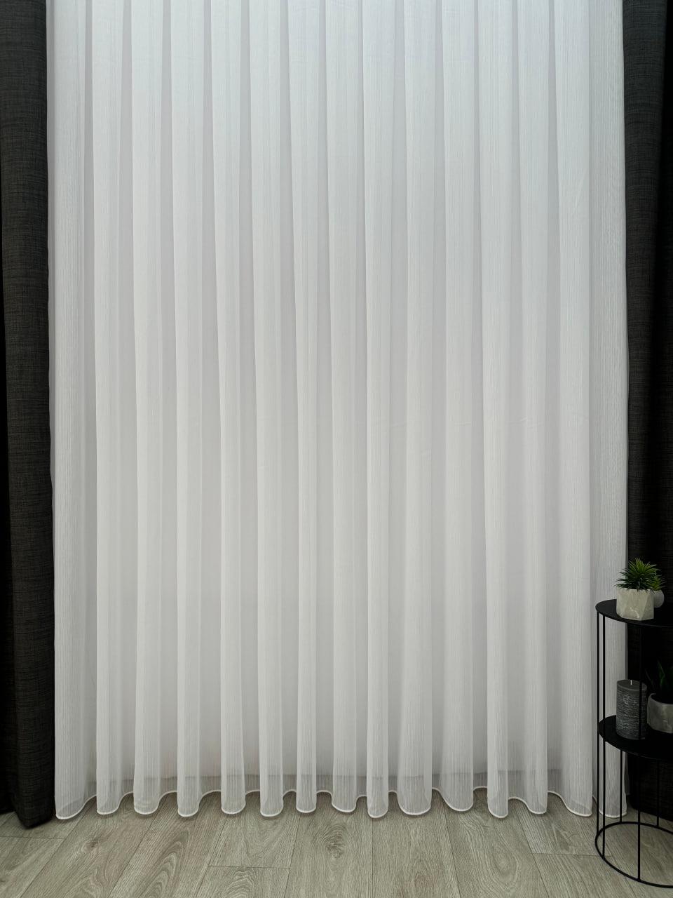 Тюль готовый однотонный Косичка на бамбуковой основе 500сх260 см на тесьме 6 см Белый