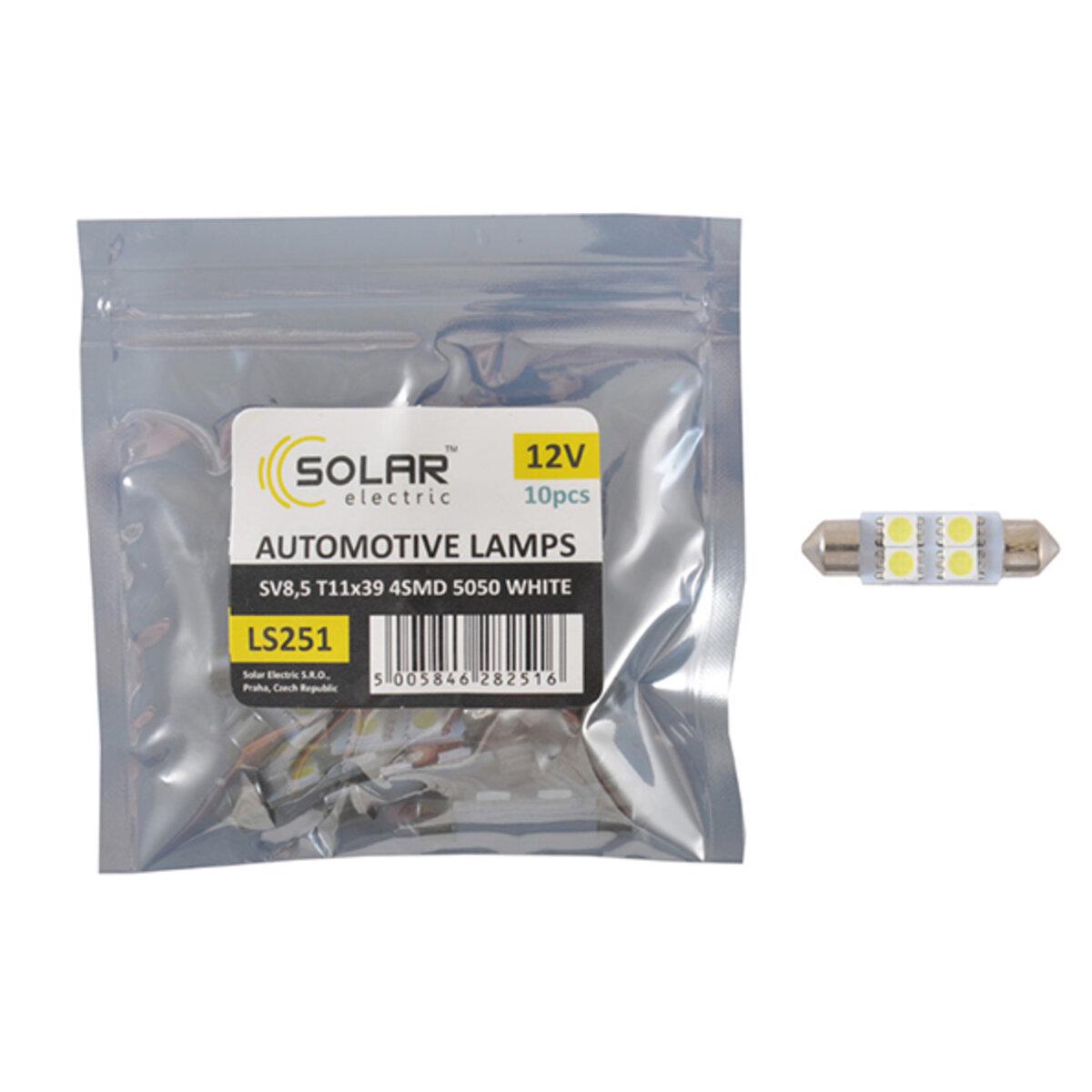Автомобильная лампа Led Solar 12V SV8.5 T11x39 мм 4smd 5050 10 шт. White (4310-d1c14)