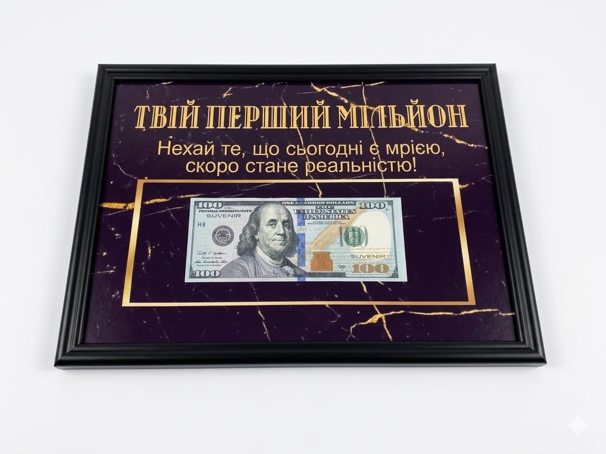 Доллар в рамке с пожеланием Твой первый миллион