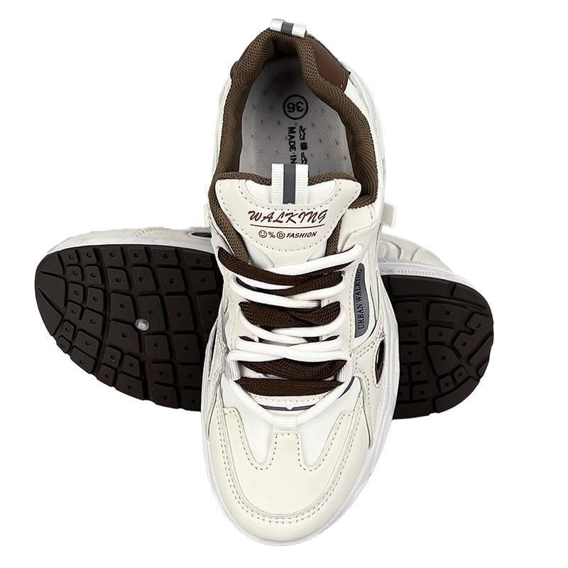 Кроссовки женские экокожа 6078-3 p. 38 24,5 см Белый с коричневым