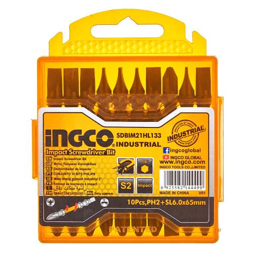 Биты ударные двухсторонние INGCO INDUSTRIAL S2 PH2+SL6х65 мм 10 шт. (000162360)