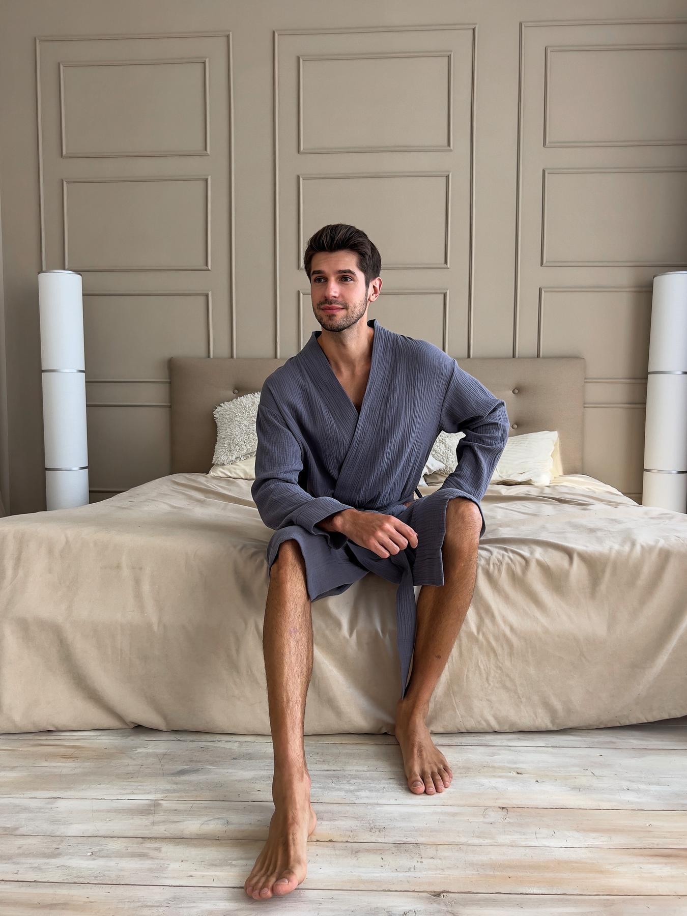 Халат летний мужской COSY Estet из муслина S Темно-серый (M50) - фото 7 Халат летний мужской COSY Estet из муслина S Темно-серый (M50) - фото 7