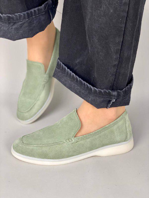 Лоферы женские замшевые на кожподкладе р. 37 Оливковый (6609-1/37)