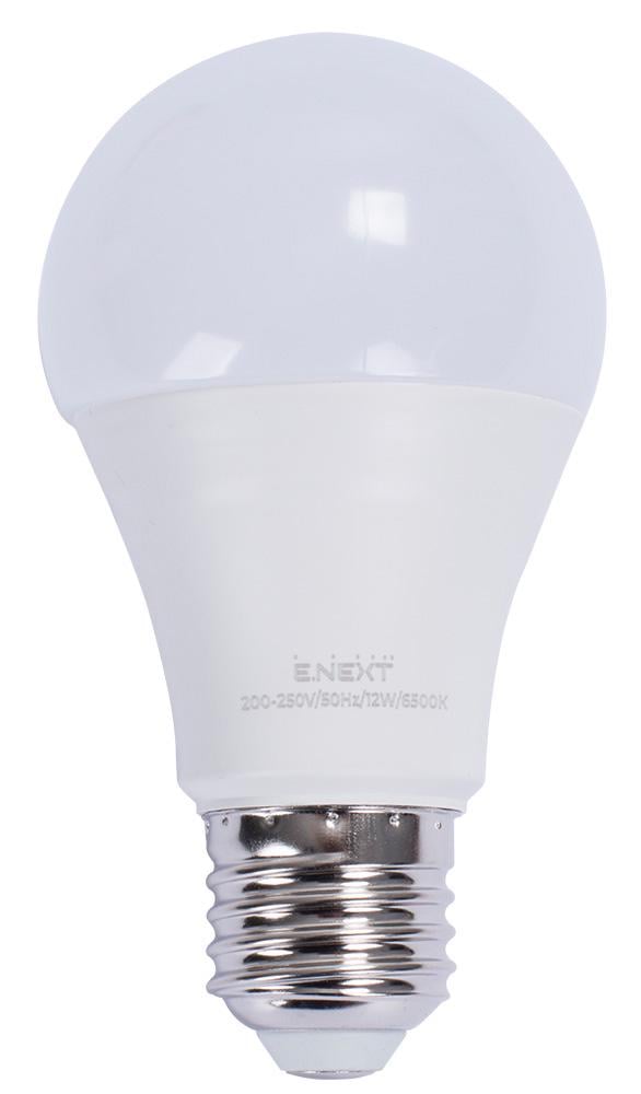 Лампа LED E.NEXT e.LED.lamp.A60.E27.12.6500 12W 220V 1200lm 6500K E27 60x112 мм груша (l0650626)