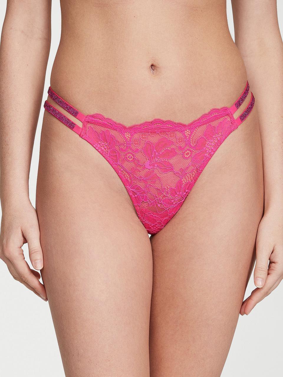 Трусики женские Victoria's Secret Double Shine Strap Lace Brazilian XL Розовый (2406163303)