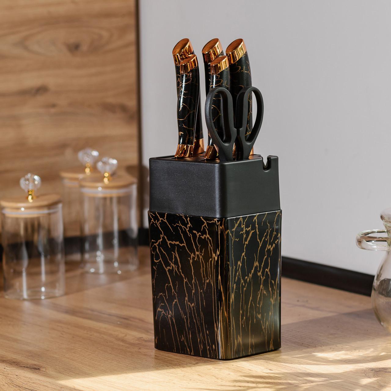 Набір ножів з ножицями з підставкою 5 шт. Чорний - фото 2 Набір ножів з ножицями з підставкою 5 шт. Чорний - фото 2