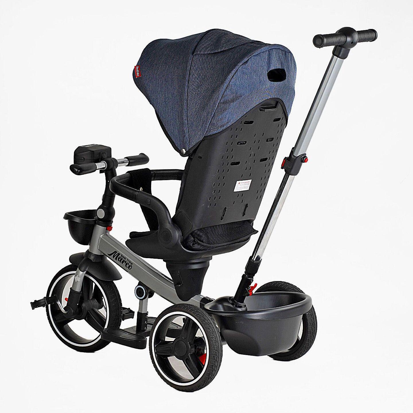 Велосипед дитячий триколісний Best Trike Marco 9155 PU складане кермо музична фара з батьківською ручкою Джинсовий (303-19) - фото 3