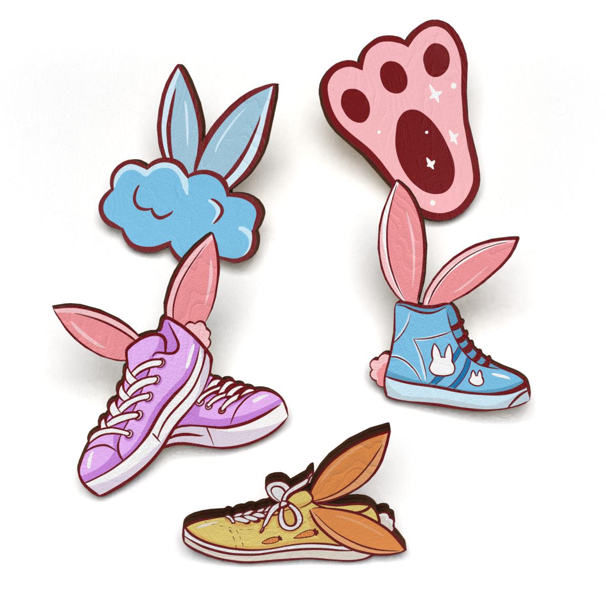 Набор значков Lex Altern Разноцветные кроссовки из дерева 5 шт. (8556203)