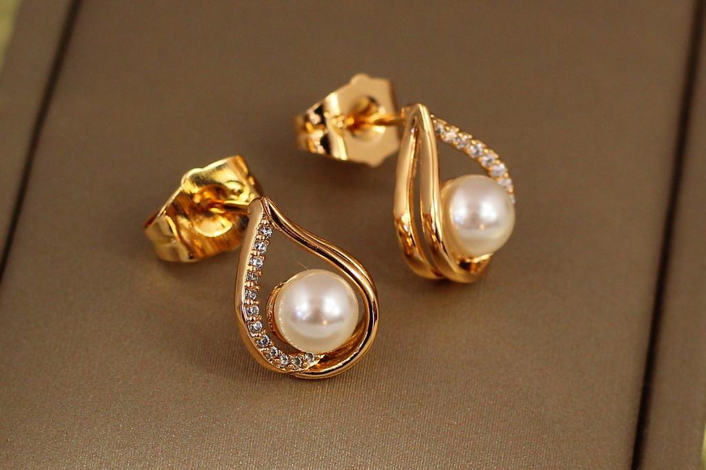 Серьги гвоздики Xuping Jewelry Росинка с жемчужками 1,2 см Золотистый (2137792606)