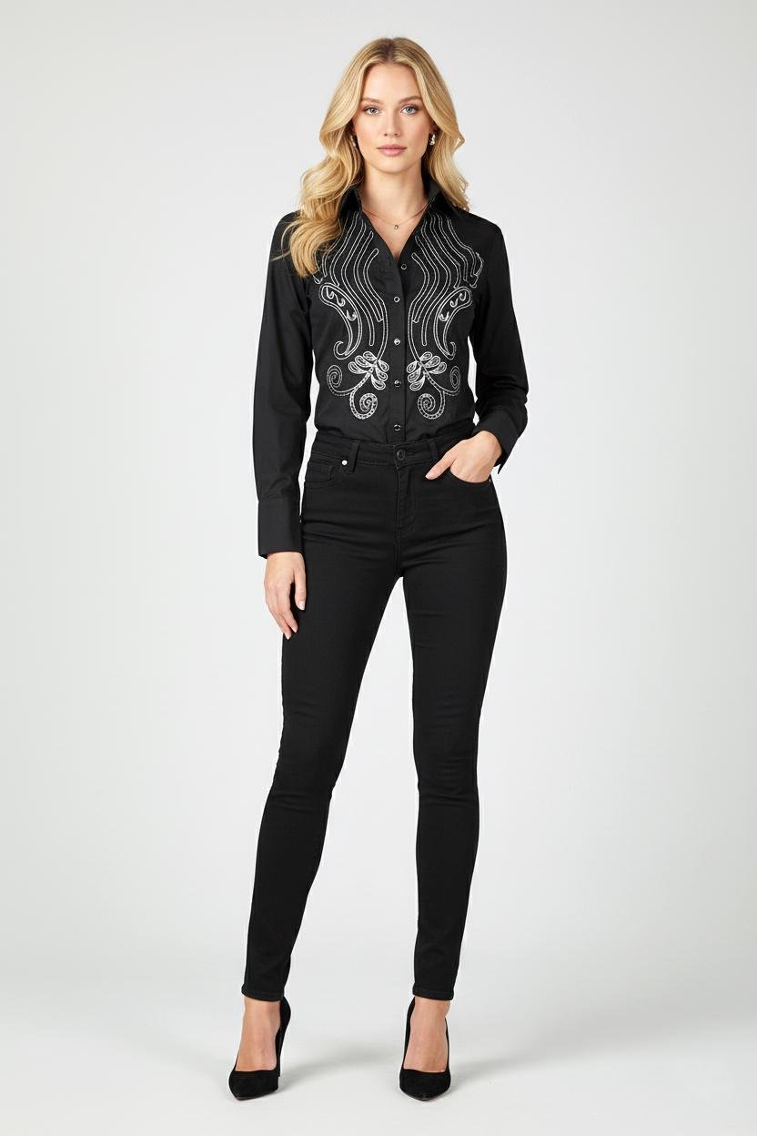 Блуза женская с орнаментом Forza Viva WE-01213 р. 42 Черный (WE-01213-42)