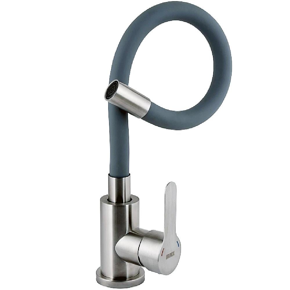 Смеситель для кухонной мойки Brinex Pure 015F3 с гибким изливом из нержавеющей стали Nickel/Grey