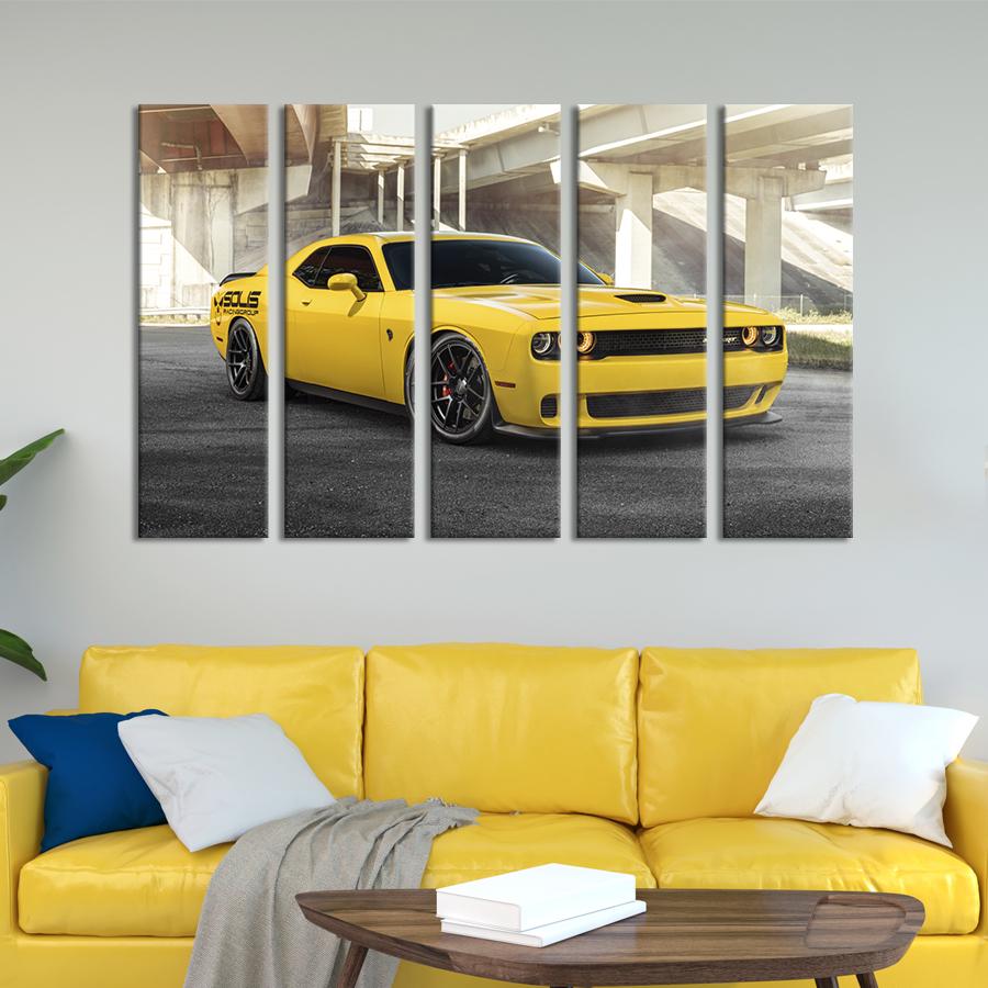Картина на холсте Яркий жёлтый Dodge Challenger 87x50 см (1312-51)