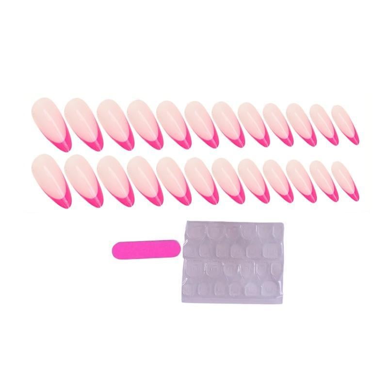 Накладні нігті нюдовий френч мигдаль із клейовими пластинами 24 шт. Рожево-червоний