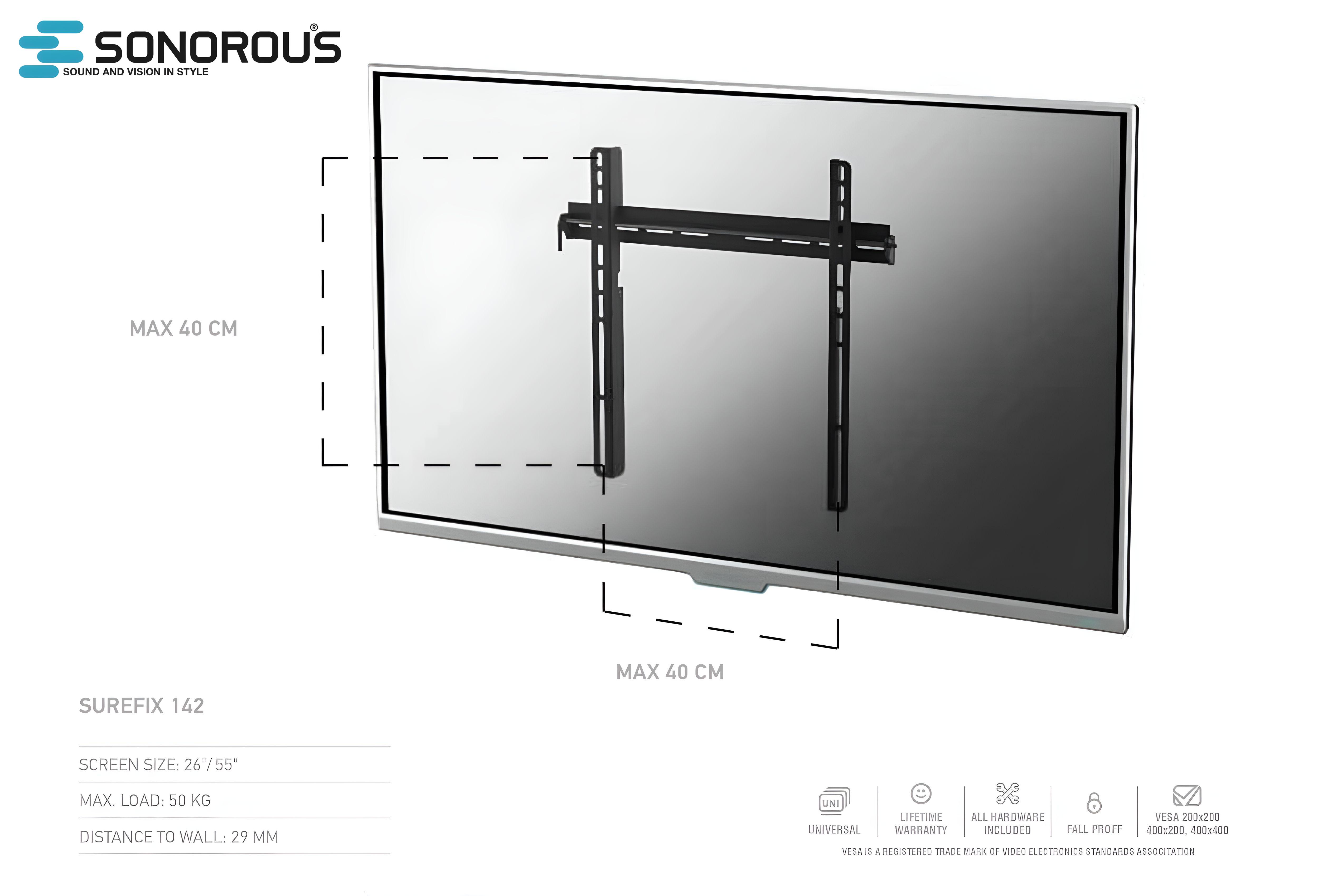 Кронштейн для телевізора Sonorous SUREFIX 142 Фіксований 26"-55"/50 кг (0142) - фото 2 Кронштейн для телевізора Sonorous SUREFIX 142 Фіксований 26"-55"/50 кг (0142) - фото 2