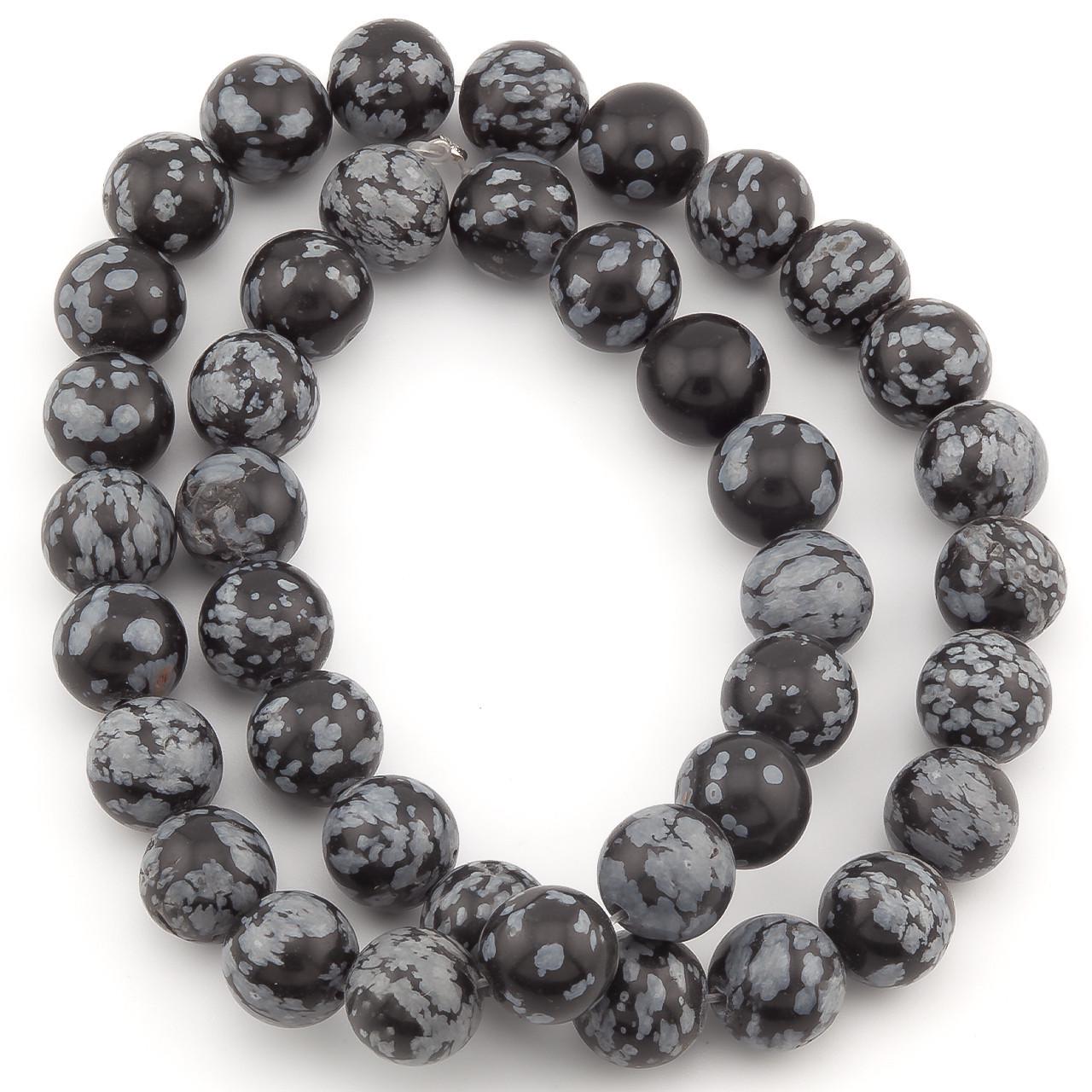 Бусины Обсидиан Снежный из натурального камня 6 мм 37 см 1 шт. (НК0657ш06)