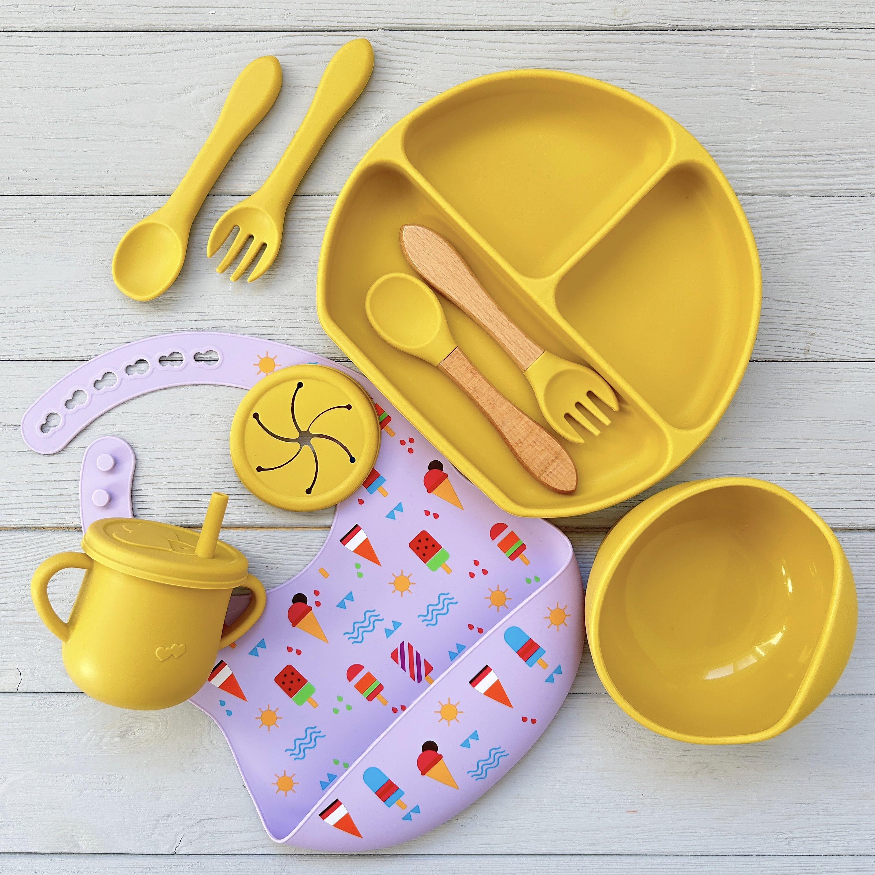 Набір дитячого посуду для прикорму Y28 img_7328 силіконовий Морозиво Жовтий/Фіолетовий (29041525)