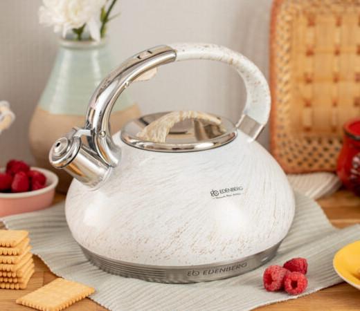 Чайник зі свистком для індукційної плити Edenberg EB-1935 з нержавіючої сталі 3 л Білий (2530557749) - фото 1