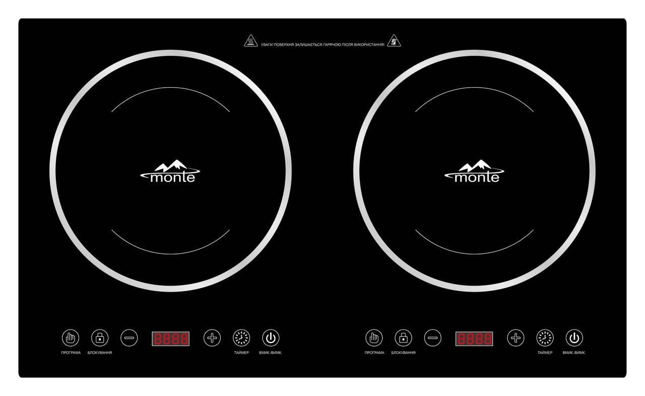 Настольная плита индукционная Monte MT-2115 сенсорное управление/8 программ/таймер/стеклокерамика 2 конфорки/2000 Вт Черный (33147922)