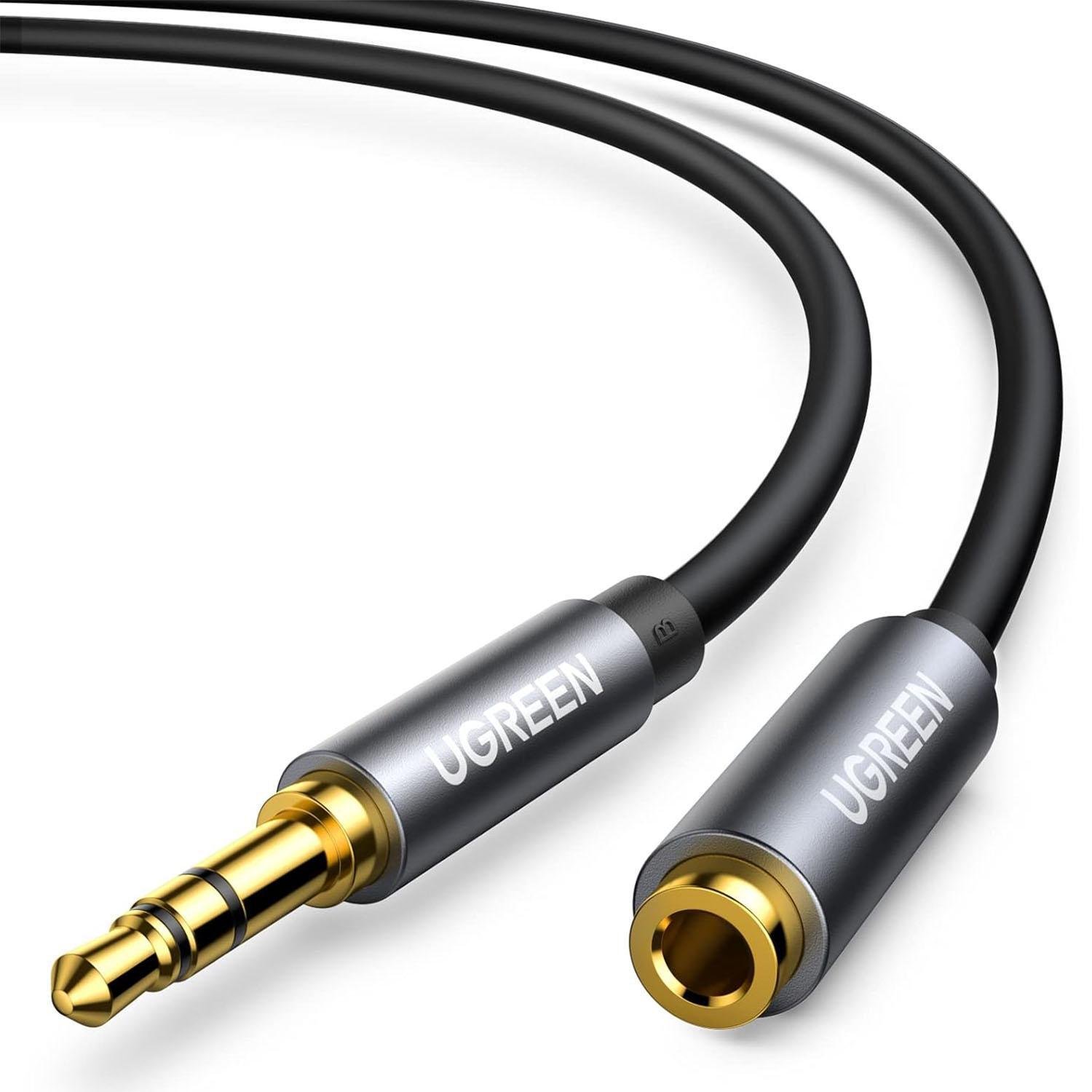 Кабель-подовжувач аудіо AUX UGREEN AV118 3,5 мм 1 м Чорний (10592)