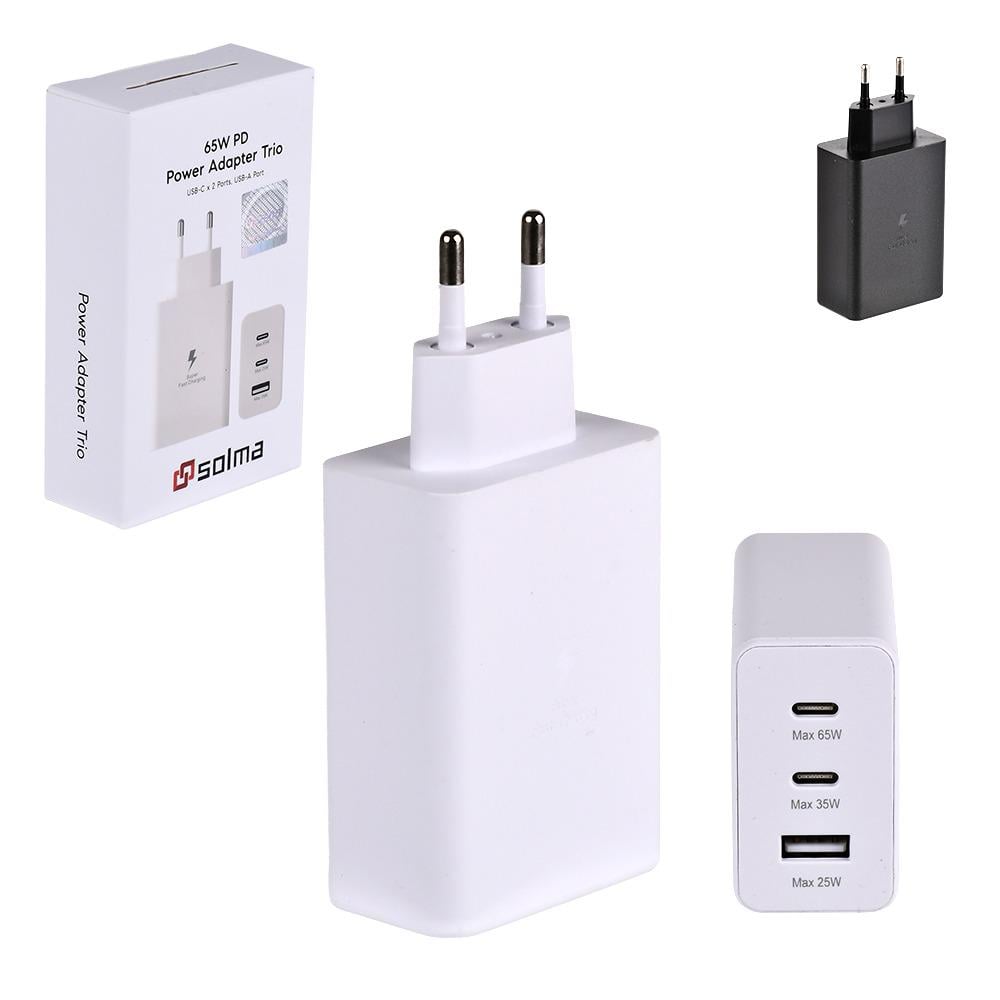 Сетевое зарядное устройство для SOLMA PD Trio USB-C 65 W/USB-C 25 W/USB-A 15 W (WL-1437) - фото 2 Сетевое зарядное устройство для SOLMA PD Trio USB-C 65 W/USB-C 25 W/USB-A 15 W (WL-1437) - фото 2