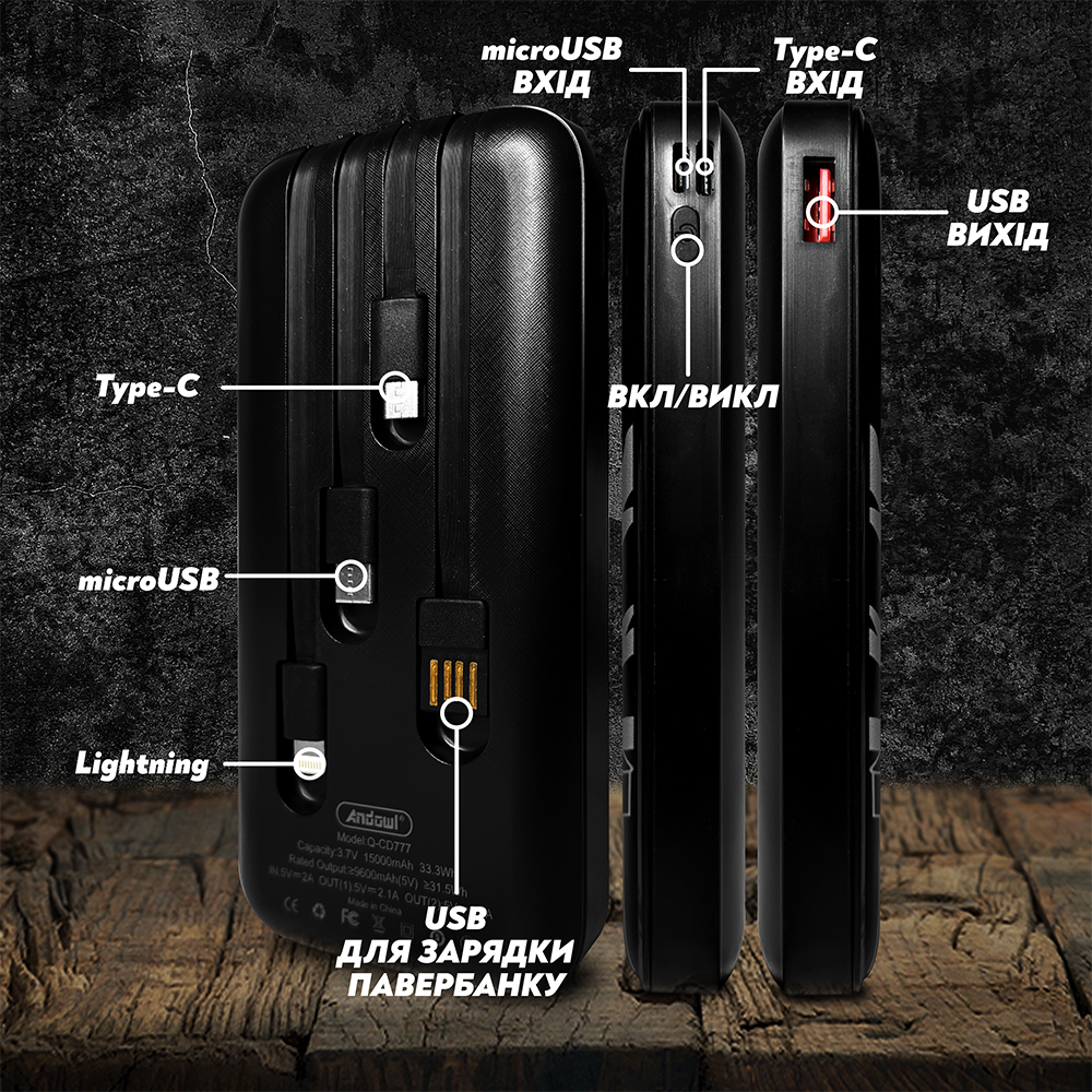 Повербанк Andowl Q-CD777 с переходником для роутера 15000 mah (1050-38) - фото 3